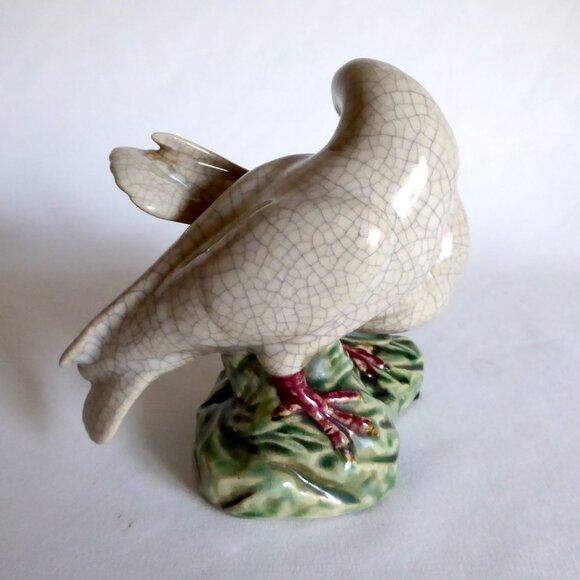 VINTAGE LARGE CERAMIC CRACKLE FINISH LOVE BIRD DOVE SCULPTURE FIGURE - Picture 4 of 9
